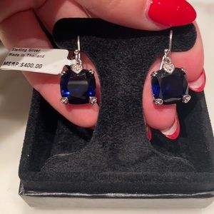 Silver and Dark Blue Judith Ripka Earrings